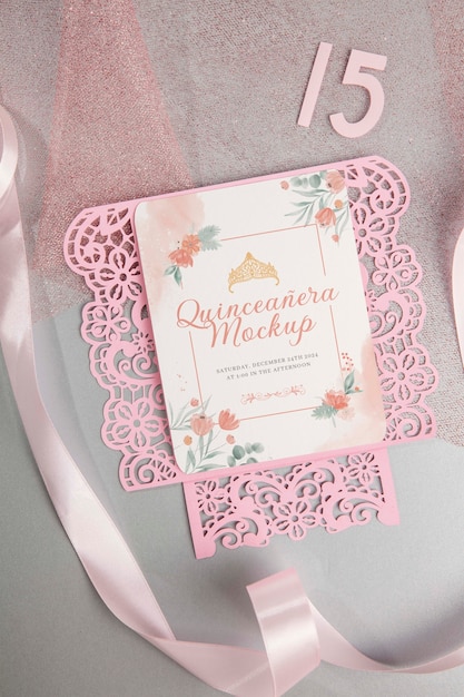 PSD quinceanera invitation mockup design