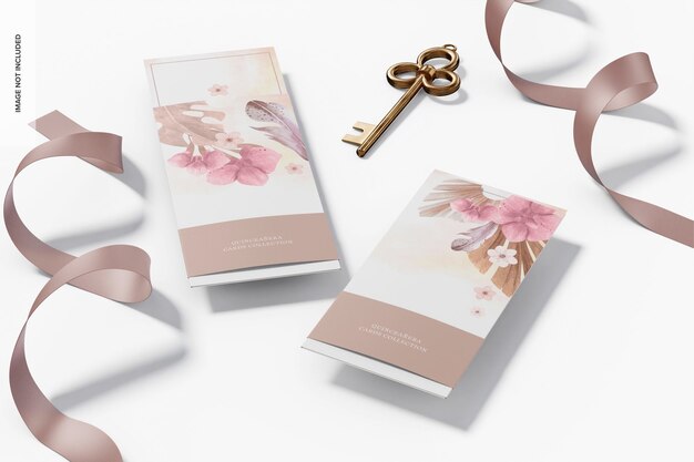 PSD quinceañera party invitation cards mockup