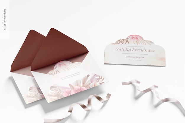 Quinceañera-uitnodigingen met een mock-up van een envelop