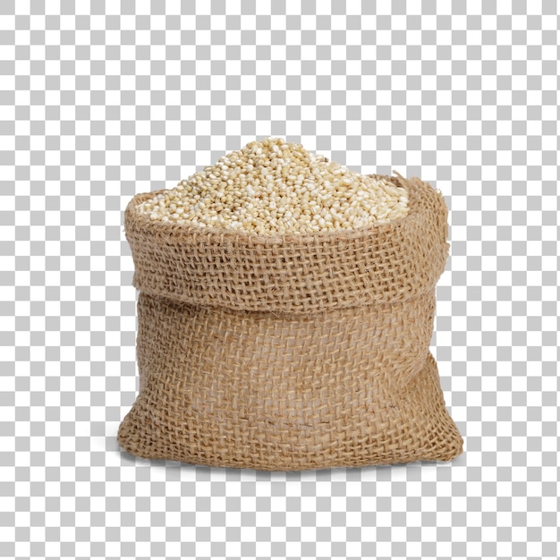 PSD quinoa seeds in the cloth sack healthy food habits and concept of balanced diet png transparency with shadow