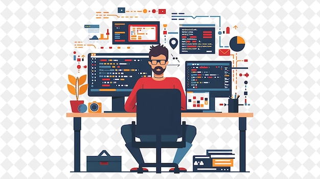 Quirky Programmer With Characters Coding and Debugging Softw PNG People in Daily Work Illustration