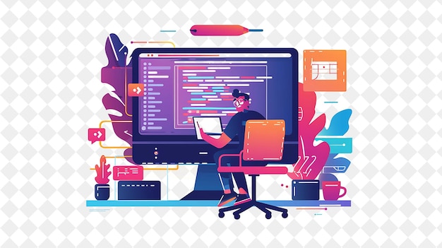 Quirky Programmeur met tekens Codering en Debugging Softw PNG Mensen in dagelijkse werk illustratie