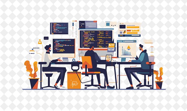Quirky Programmeur met tekens Codering en Debugging Softw PNG Mensen in dagelijkse werk illustratie