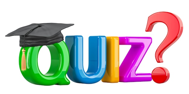 QUIZ concept with education hat 3D rendering isolated on transparent background