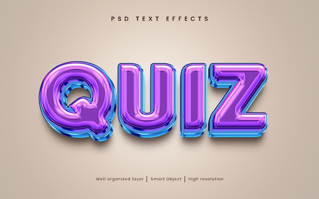 Quiz editable 3d text effect style