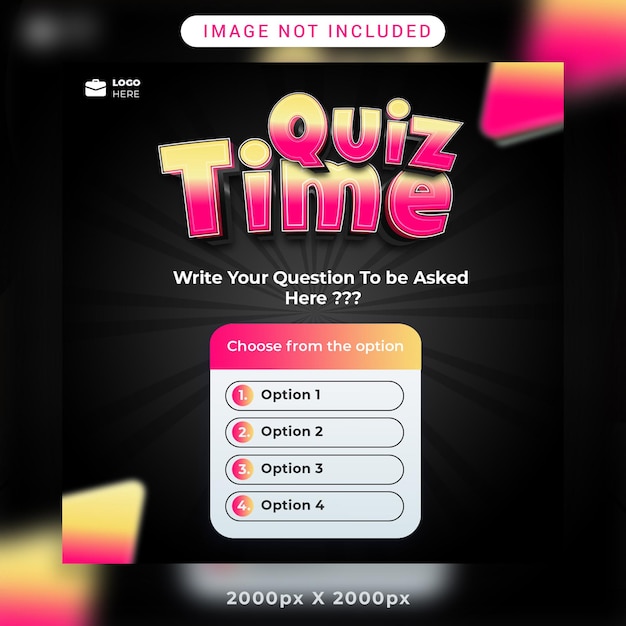 Quiz time post for social media handle in psd format