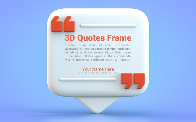 Quote box frame background empty space blogging template 3d render concept for texting