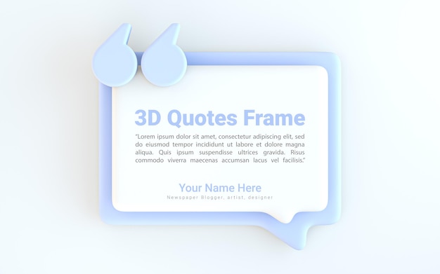 PSD quote box frame background empty space blogging template 3d render concept for texting