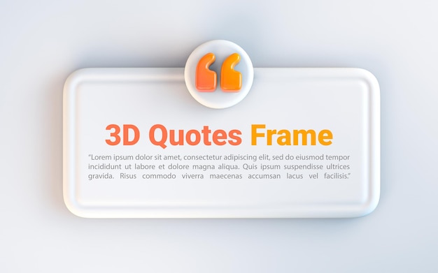 Quote box frame icon empty space blogging template on white background 3d render concept for texting