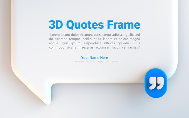 Quote box frame icon empty space blogging template on white background 3d render concept for texting