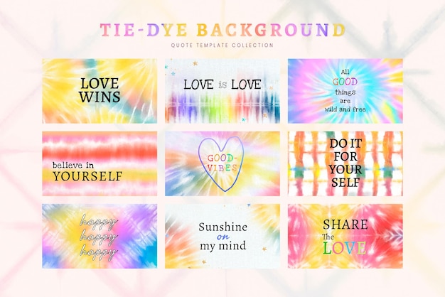 Quote template psd collection on tie dye background for ad