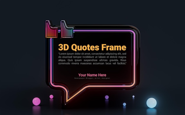 quote text box frame with neon light background empty space blogging template 3d render concept