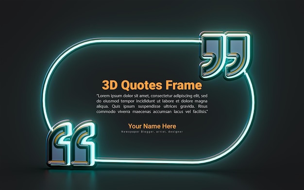 PSD quote text box round corner with neon light dark background 3d render concept for message