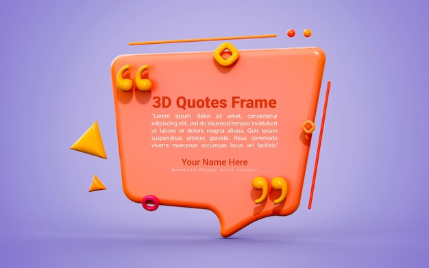 Quote text box with empty background 3d render concept for mark notice speech border frame