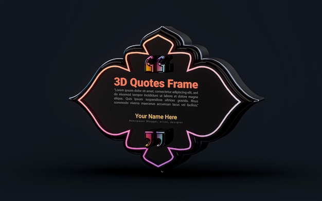 PSD quotes islamic text box frame empty space 3d render concept for announcement highlight