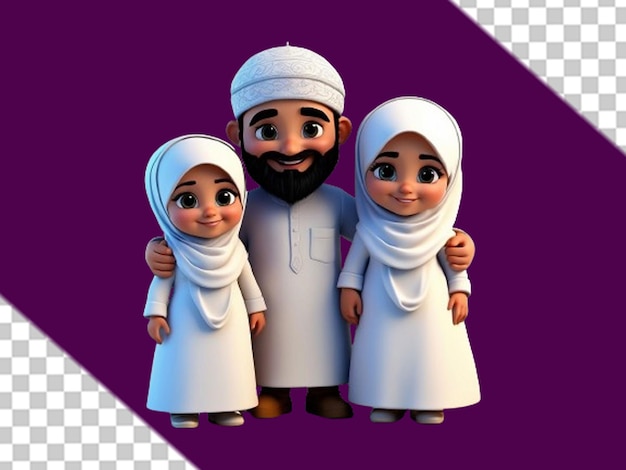 PSD cartoon 3d salutare di una famiglia musulmana