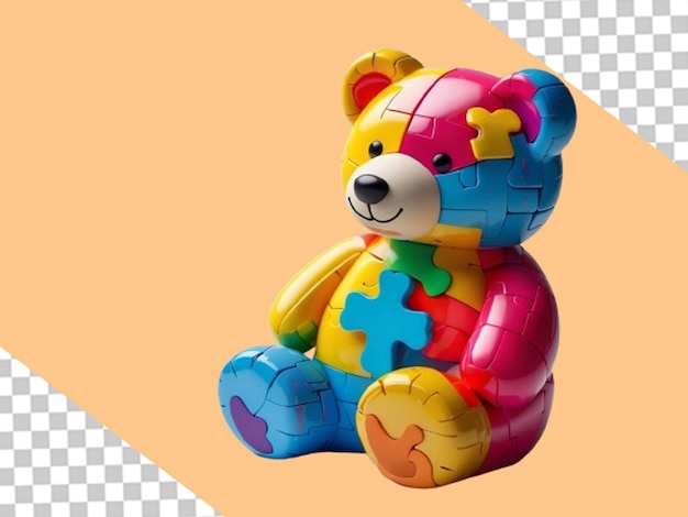 quotRainbow Hues of Support Colorful Bear Toy for Autism Day PNG