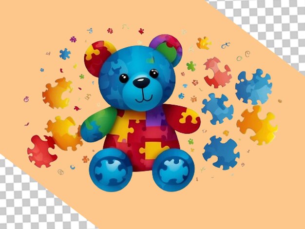 PSD quotrainbow hues of support colorful bear toy for autism day png