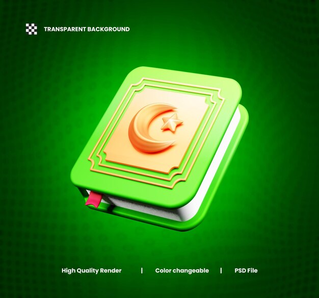 Quran 3d icon or holy quran 3d icon illustration