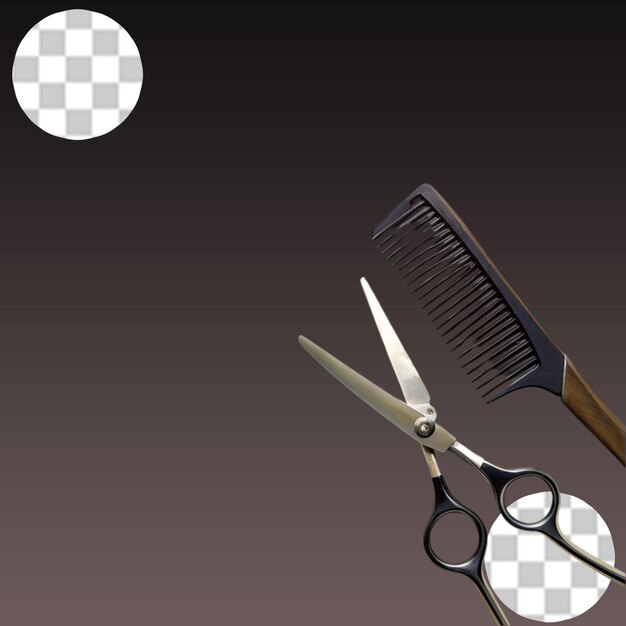 PSD r hair salon with scissors and comb on transparent background