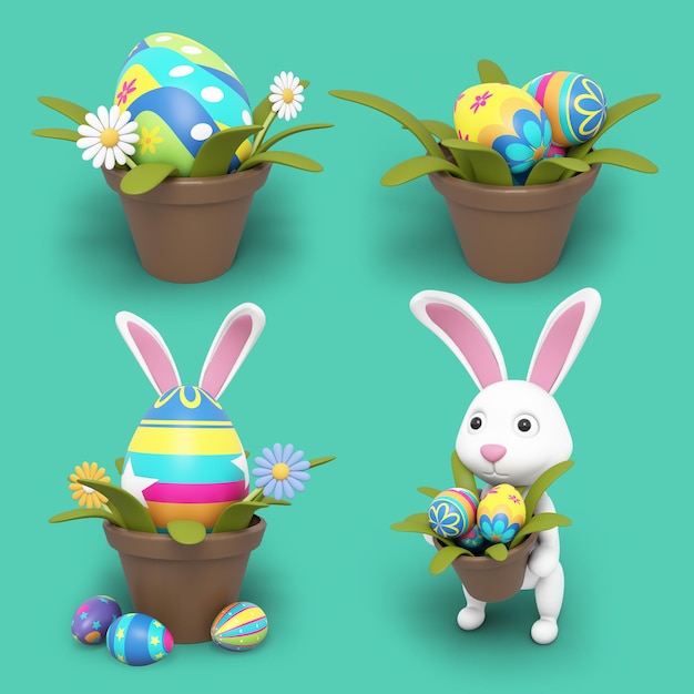 Rabbit easter eggs elements