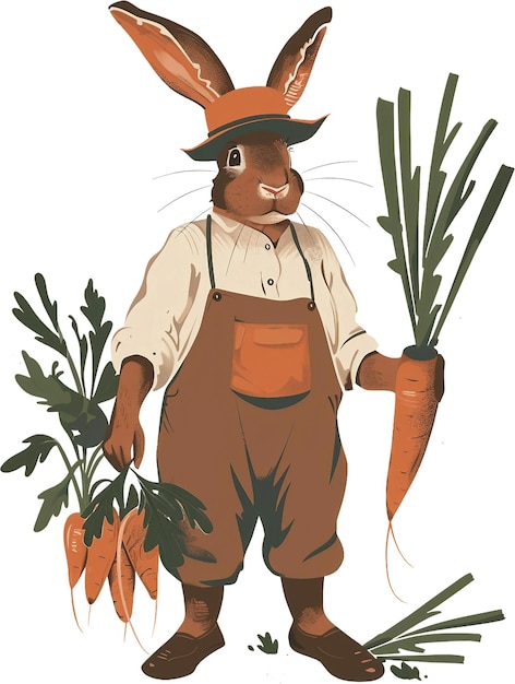PSD un allevatore di conigli che tiene in mano un'illustrazione di carote