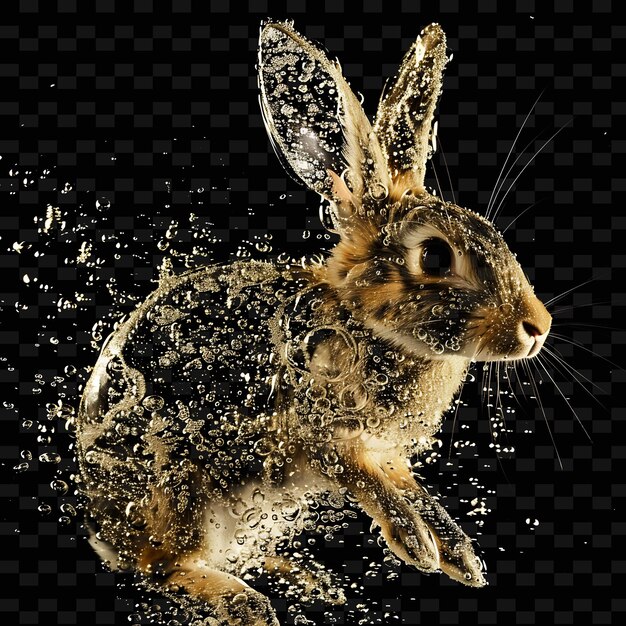 PSD rabbit formed in sparkling champagne golden transparent liqu animal abstract shape art collections