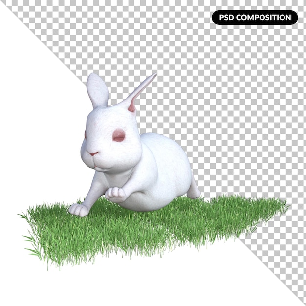 PSD rabbit on grass isolated 3d