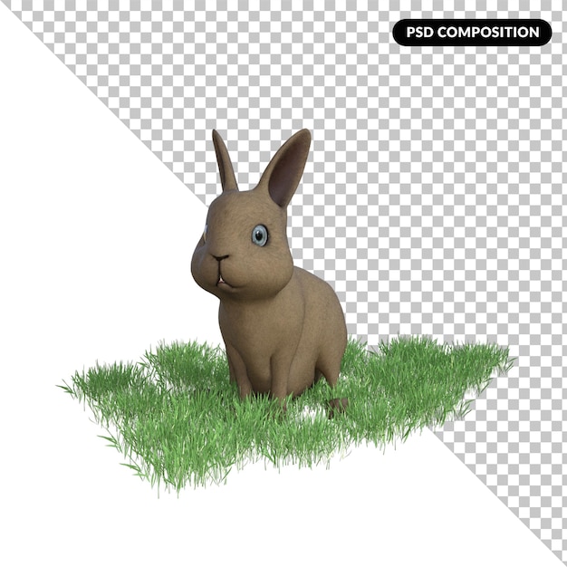 Rabbit on grass isolated 3d