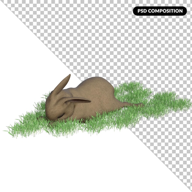 Rabbit on grass isolated 3d