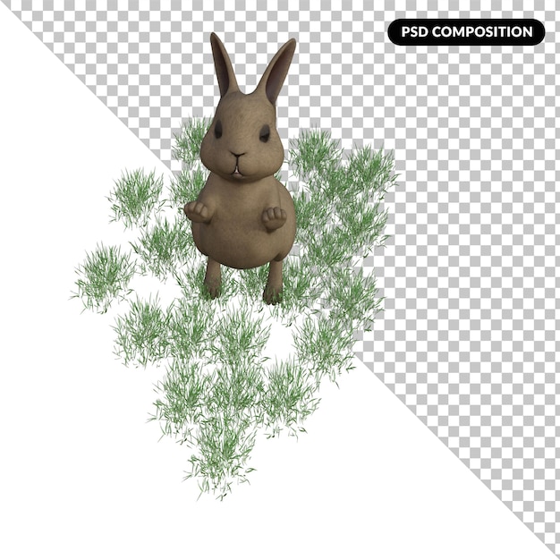 Rabbit on grass isolated 3d