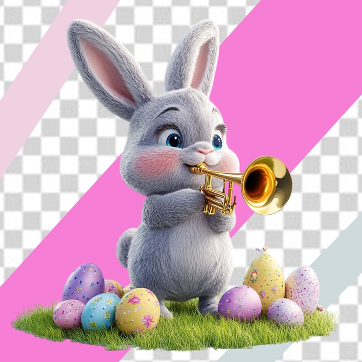 PSD a rabbit holding an easter png greeting greeting card