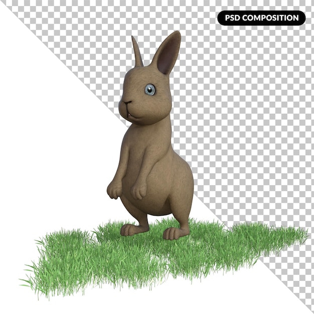 PSD Кролик на траве изолирован 3d