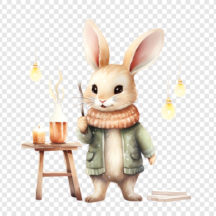 PSD a rabbit with a candle and a box of candles