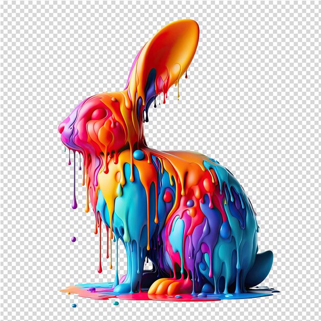 Un coniglio con una faccia colorata è coperto di liquido colorato