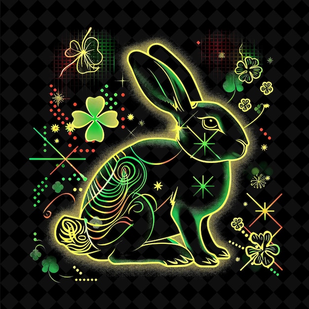 PSD un coniglio con uno sfondo verde con fiori e farfalle