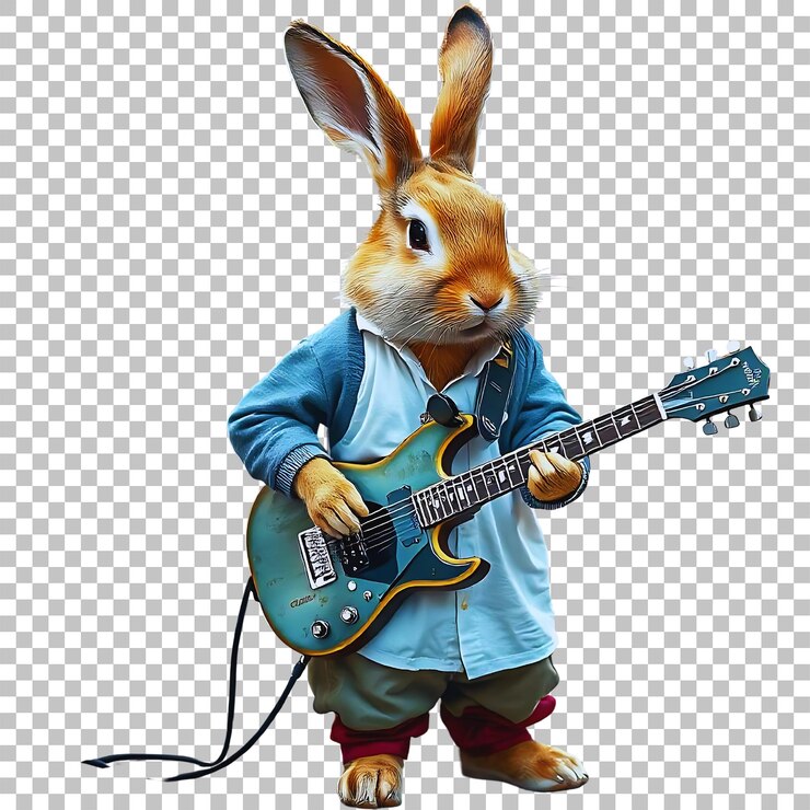 PSD a rabbit with a guitar on its head and a guitar
