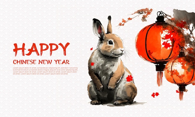 PSD un coniglio con lanterne rosse, anno dello sfondo del disegno del coniglio