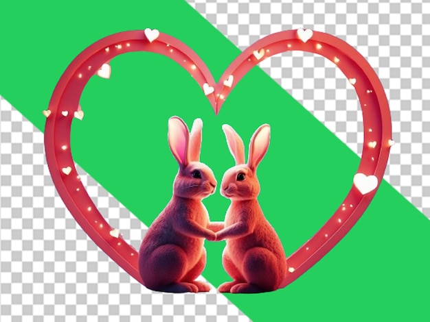 PSD rabbits couple with heart shaped light background