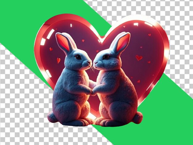 PSD rabbits couple with heart shaped light background