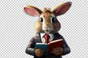 PSD rabbits in and tie holding a book 3d render