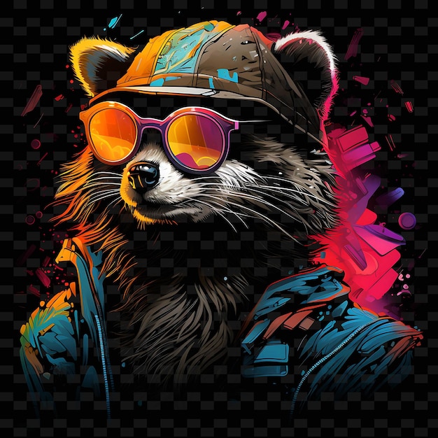 Raccoon urban explorer squiggly neon lines trash cans masked png y2k shapes transparent light arts