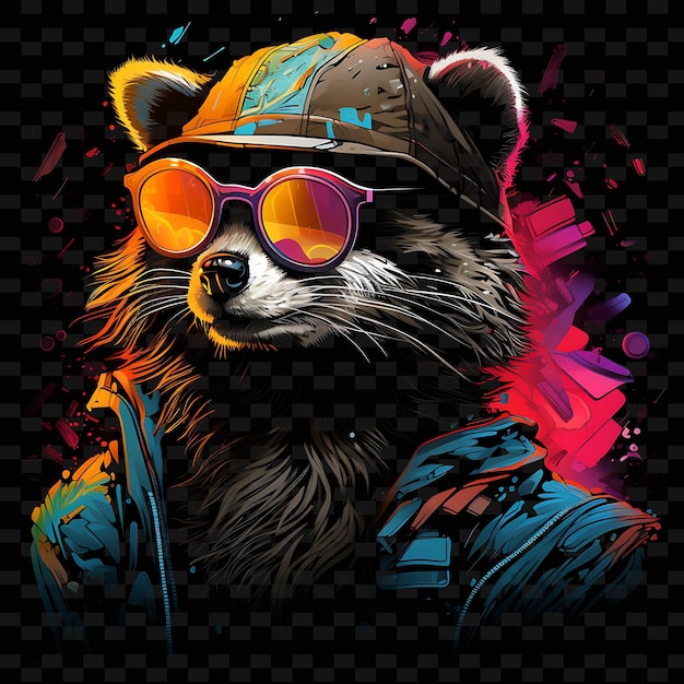 Raccoon urban explorer squiggly neon lines cestini della spazzatura mascherati png y2k forme arti della luce trasparenti