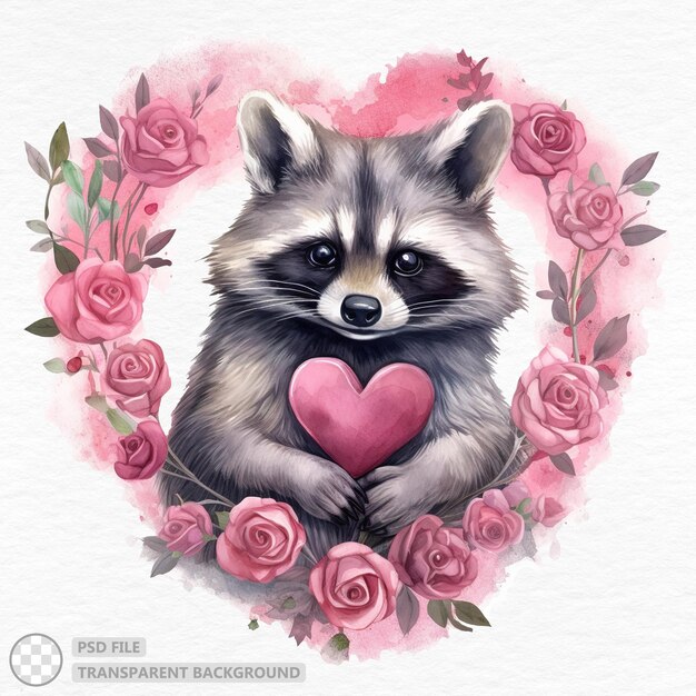 Raccoon with wreath pink floral