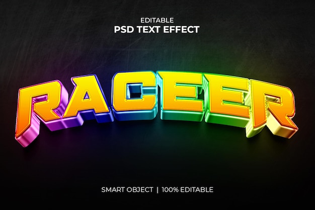 Racer Gaming 3d bewerkbaar teksteffect mockup premium PSD