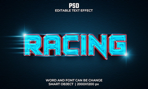 PSD racing 3d bewerkbaar teksteffect premium psd met achtergrond