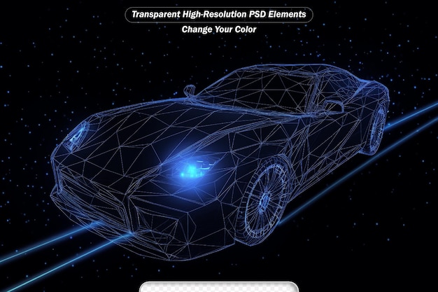 PSD racing car hologram wireframe