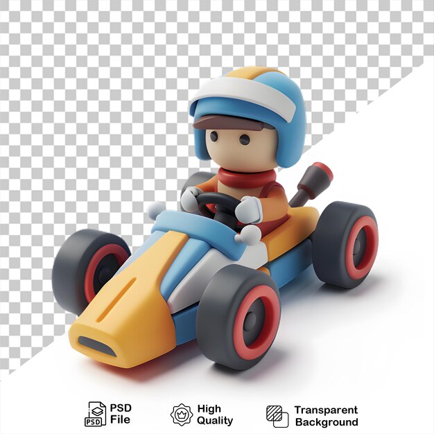 PSD a racing car with a helmet on the front cartoon character no background