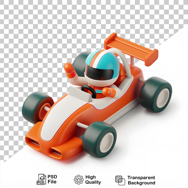 A racing car with a helmet on the front no background