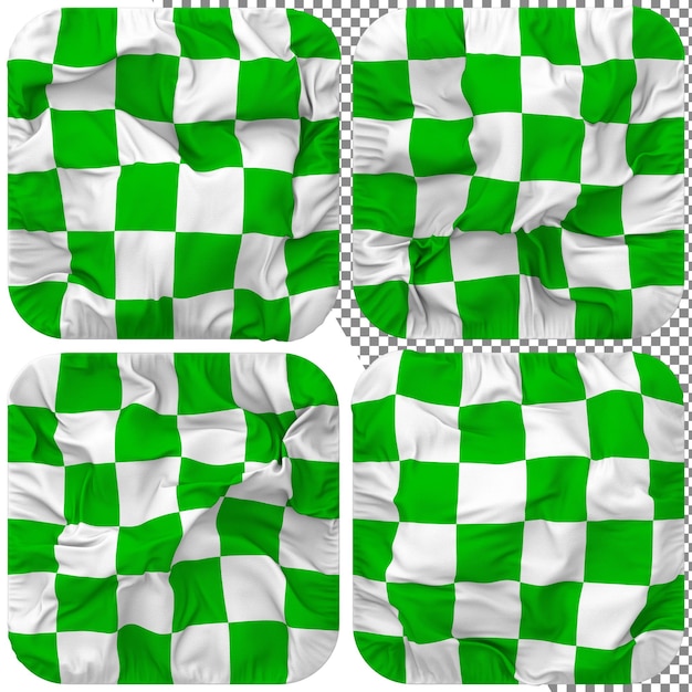 Racing green and white checkered flag squire shape isolated different style bump texture 3d render